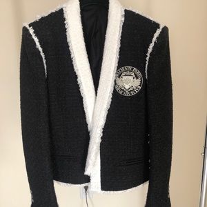 BALMAIN Mens Black & White Tweed Jacket